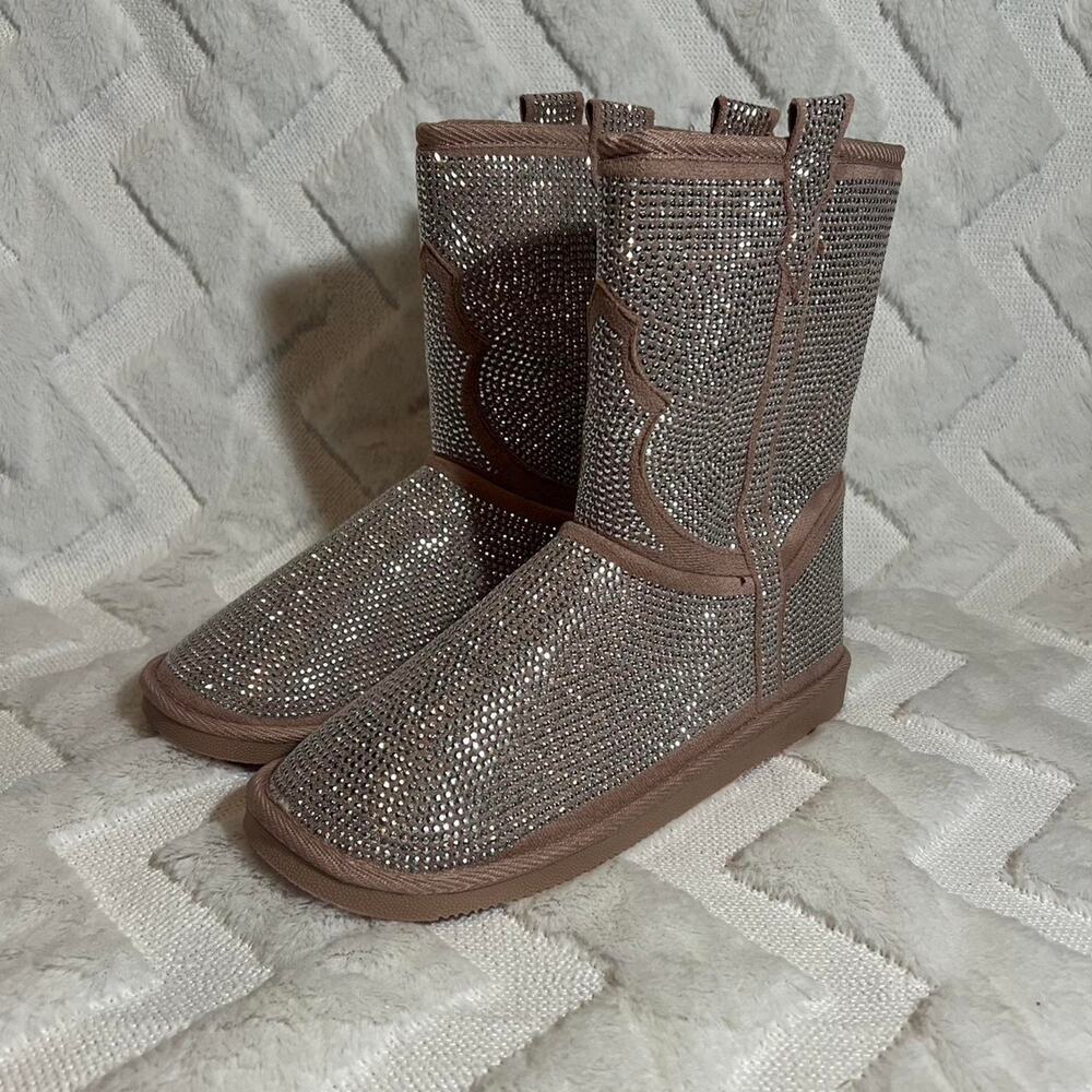 JustFab pink rhinestone boots